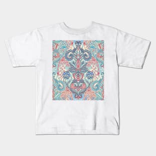 Botanical Geometry - nature pattern in red, blue & cream Kids T-Shirt